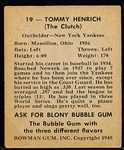 1948 Bowman Baseball- #19 Tommy Henrich, Yankees