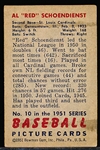 1951 Bowman Bb- #10 Red Schoendienst, Cardinals