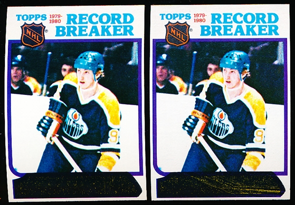 1980-81 Topps Hockey- #3 Wayne Gretzky Record Breaker- 2 Cards- Unscratched.