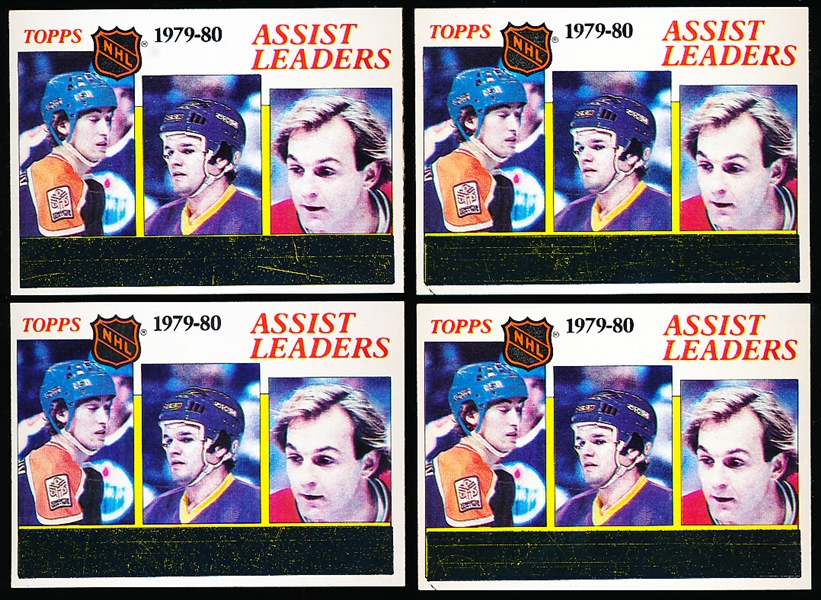 1980-81 Topps Hockey- #162 Assists Leaders- 4 Cards- Gretzky/ Dionne/ LaFleur- All unscratched.
