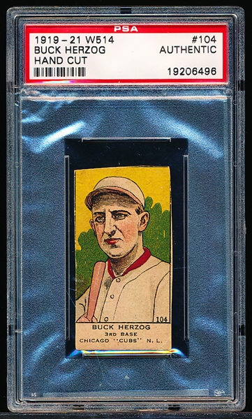 1919-21 W514 Strip Card- #104 Buck Herzog, Cubs- PSA Authentic