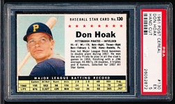 1961 Post Cereal Bb- #130 Don Hoak, Pirates- PSA Ex 5 (Hand Cut)