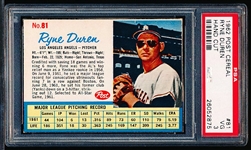 1962 Post Cereal Bb- #81 Ryne Duren, Angels- PSA Vg 3 (Hand Cut)