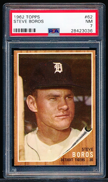 1962 Topps Baseball- #62 Steve Boros, Tigers- PSA NM 7