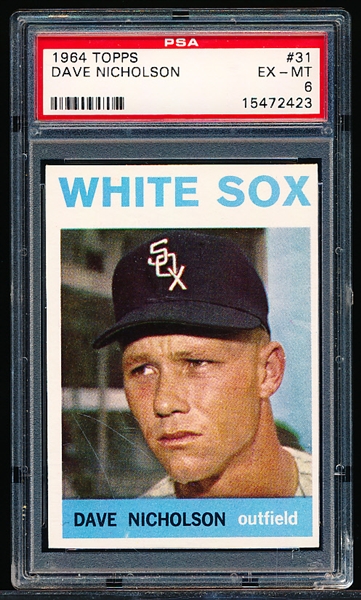 1964 Topps Bb- #31 Dave Nicholson, White Sox- PSA Ex-Mt 6
