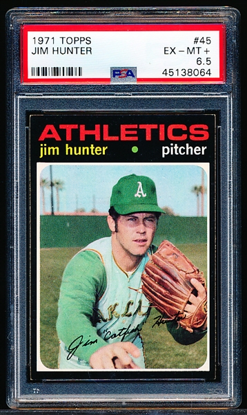 1971 Topps Baseball- #45 Jim Hunter, A’s- PSA Ex-Mt+ 6.5