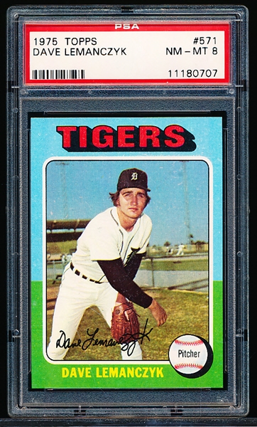 1975 Topps Baseball- #571 Dave LeManczyk, Tigers- PSA Nm-Mt 8