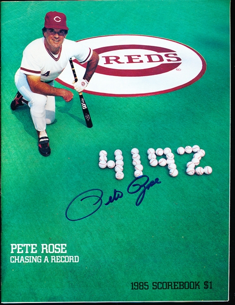 Autographed 1985 Cincinnati Reds MLB Scorebook by Pete Rose