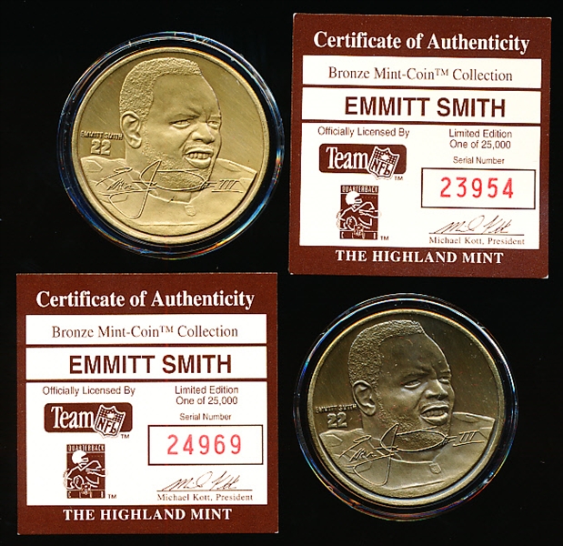 1990’s Highland Mint Ftbl. Bronze Medallion Coins- Emmitt Smith- 2 Coins