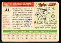 1955 Topps Bb- #31 Warren Spahn, Braves