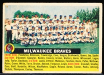 1956 Topps Bb- #95 Milwaukee Braves Team- Gray Back- Name Centered