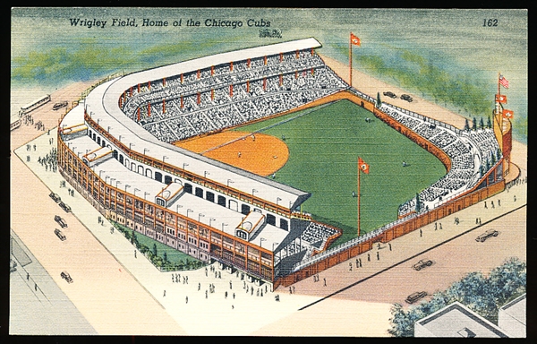 Curteich “9A-H634, 162 Wrigley Field, Home of the Chicago Cubs” Linen Postcard