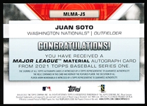 2021 Topps Bb- “Autographed Major League Material”- #MLMA-JS Juan Soto, Nationals- #27/30