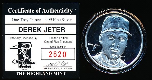 Derek Jeter Highland Mint .999 Fine Silver One Troy Ounce Medallion- #2620/5,000