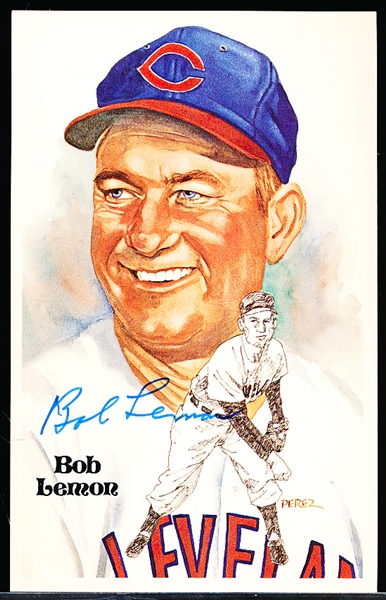 Autographed 1981 Perez-Steele Bsbl. HOF Postcards #155 Bob Lemon, Indians