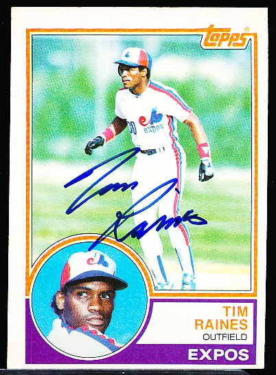 Autographed 1983 Topps Bsbl. #595 Tim Raines, Expos