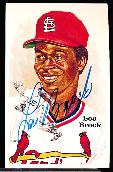 Autographed 1985 Perez-Steele Bsbl. HOF Postcards #190 Lou Brock, Cardinals