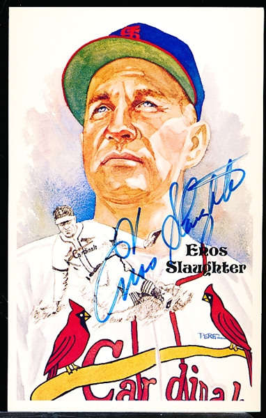 Autographed 1985 Perez-Steele Bsbl. HOF Postcards #191 Enos Slaughter, Cardinals