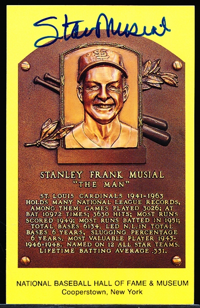 Autographed BB HOF Gold Plaque Postcard- Stan Musial