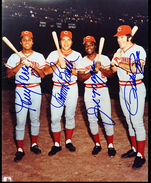 Autographed “Big Red Machine” Cincinnati Reds MLB Color 8” x 10” Photo-  by Bench, Morgan, Perez & Rose!