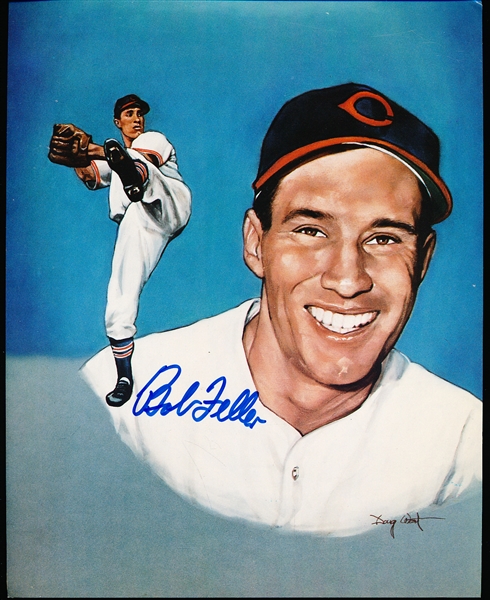 Autographed Bob Feller Cleveland Indians MLB Doug West Drawn Color 8” x 10” Photo