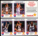 1989 Carl’s Jr. Sacramento Kings Bskbl.- 1 Complete Set of 12 Cards in 3 diff. 5 Card Panels