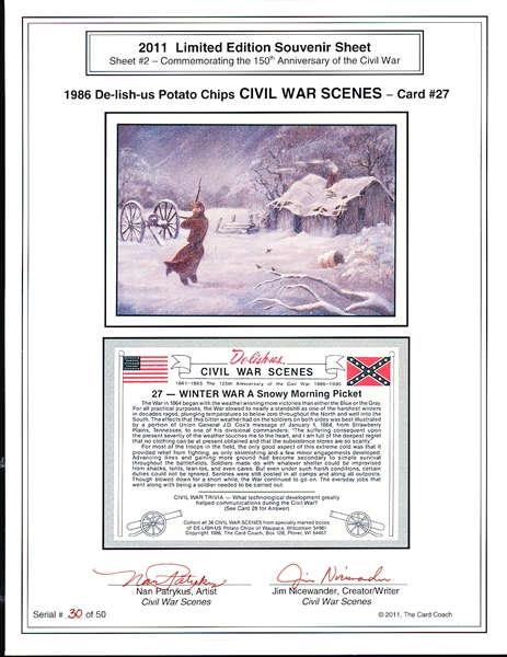 2011 De-Lish-Us Potato Chips 8-1/2” x 11” Limited Ed. Souvenir Sheet Signed by Artist & Creator/Writer- #27 Winter War- #30/50 Made! 