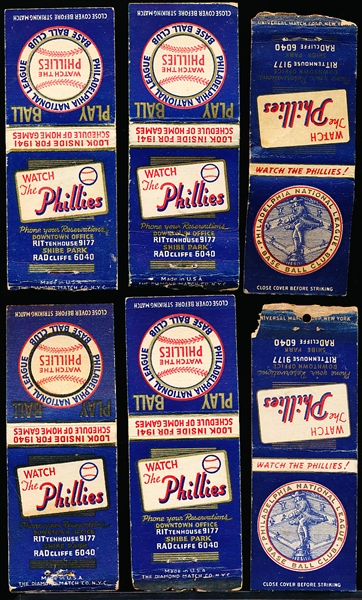 1940’s Diamond Matchbooks Philadelphia Phillies MLB Home Schedules- 6 Asst.