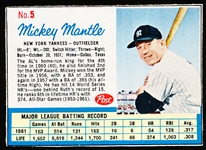1962 Post Cereal Bb- #5 Mickey Mantle, Yankees- From box