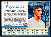 1962 Post Cereal Bb- #6 Roger Maris, Yankees- Box version.