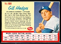 1962 Post Cereal Bb- #101 Gil Hodges, Dodgers- SP!