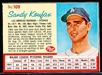 1962 Post Cereal Bb- #109 Sandy Koufax, Dodgers- Red Lines Version