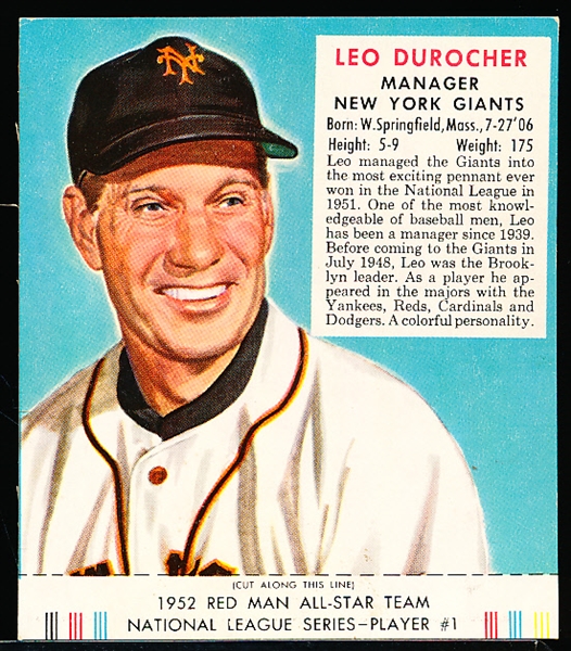 1952 Red Man Tobacco Bb with Tab- NL #1 Leo Durocher, Giants