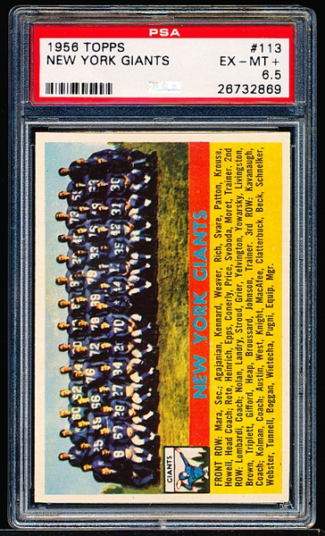 1956 Topps Football- #113 New York Giants- PSA Ex-Mt+ 6.5