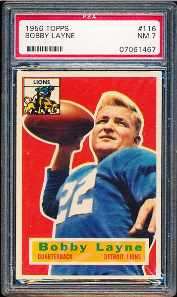1956 Topps Football- #116 Bobby Layne, Lions- PSA NM 7
