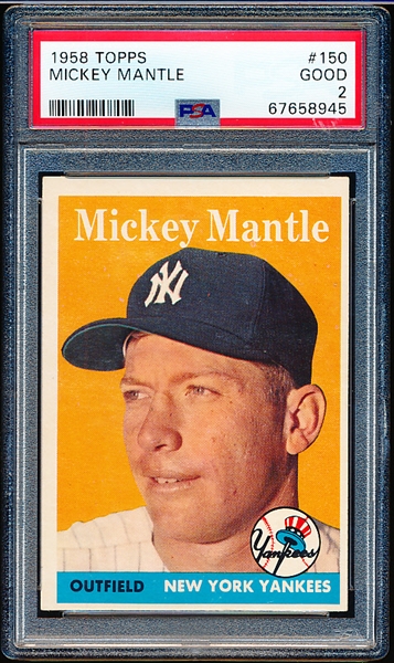 1958 Topps Baseball- #150 Mickey Mantle, Yankees- PSA Good 2