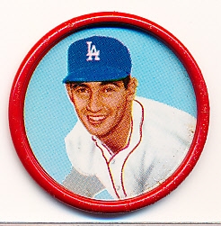 1963 Salada Baseball Metal Coin- #4 Sandy Koufax, Dodgers