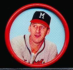 1963 Salada Baseball Metal Coin- #8 Warren Spahn, Braves