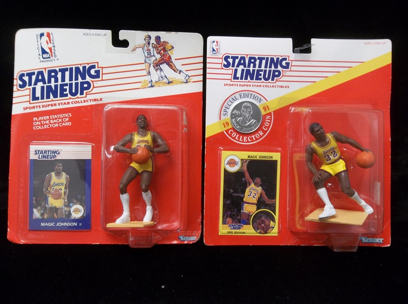 Two Diff. Magic Johnson Kenner SLU’s in Original Packaging- Both figurines & cards 