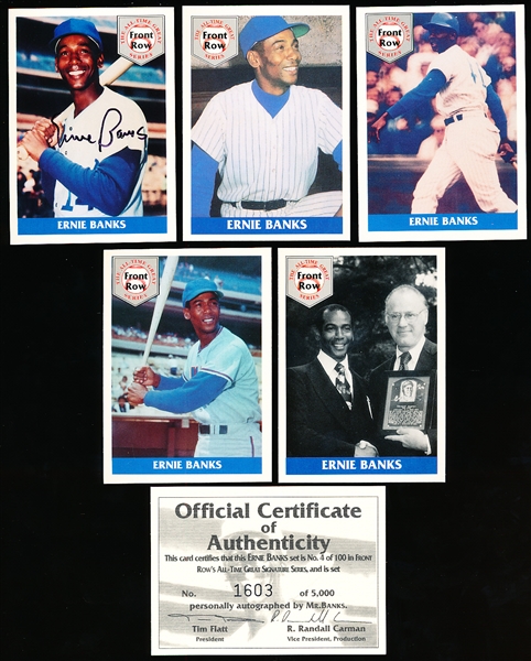 1992 Front Row All-Time Greats Ernie Banks Set of 5 with Autographed #1 Card! Set #1603/5,000