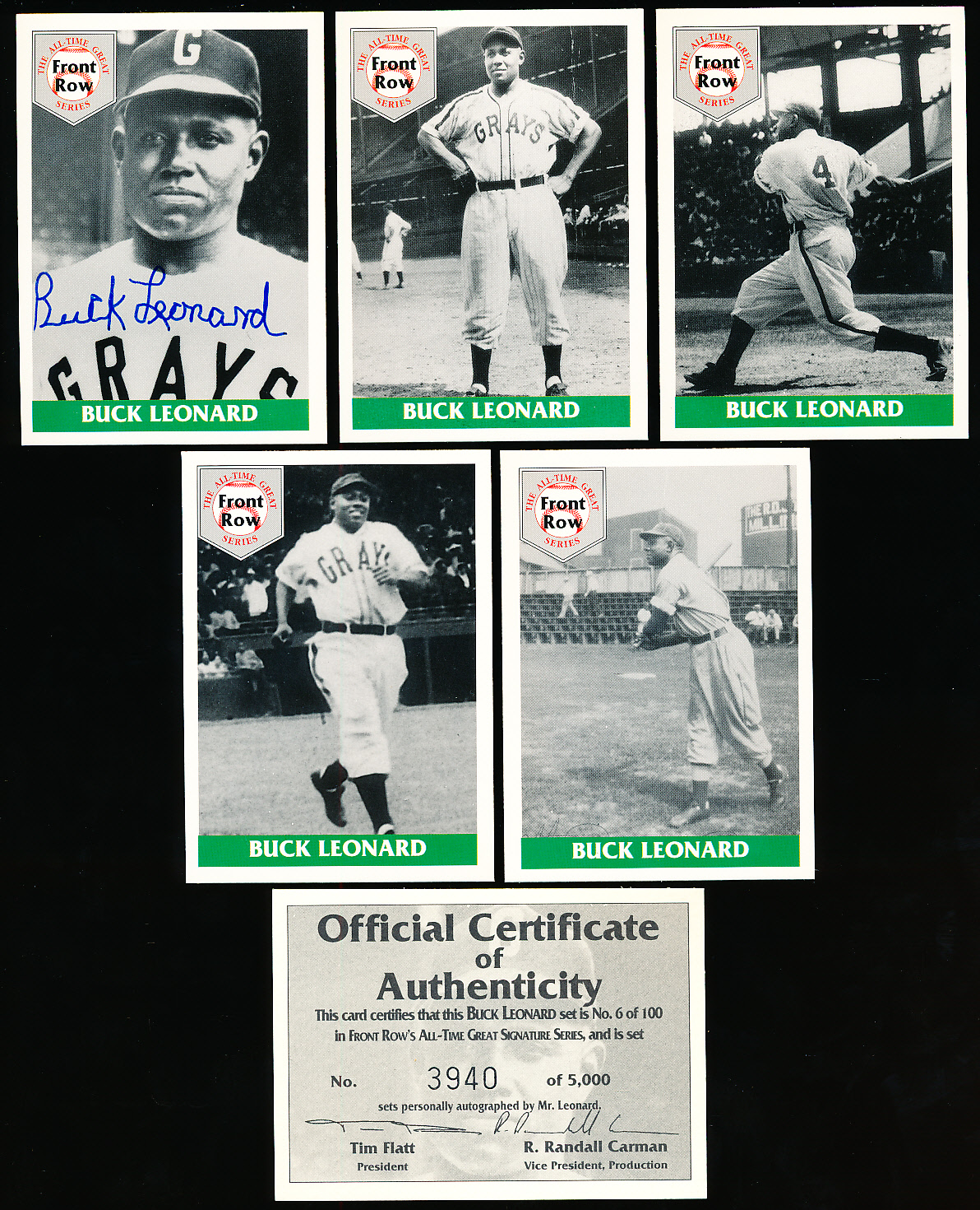 Lot Detail - 1992 Front Row All-Time Greats Buck Leonard Set of 5 with ...