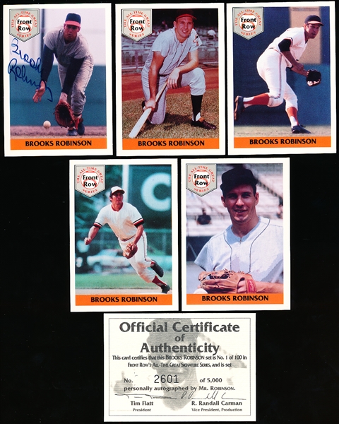 1992 Front Row All-Time Greats Brooks Robinson Set of 5 with Autographed #1 Card! Set #2601/5,000