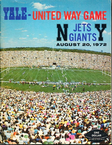 August 20, 1972 NFL Pre-Season Game- N.Y Giants vs. N. Y. Jets @ the Yale Bowl- United Way Charity Game