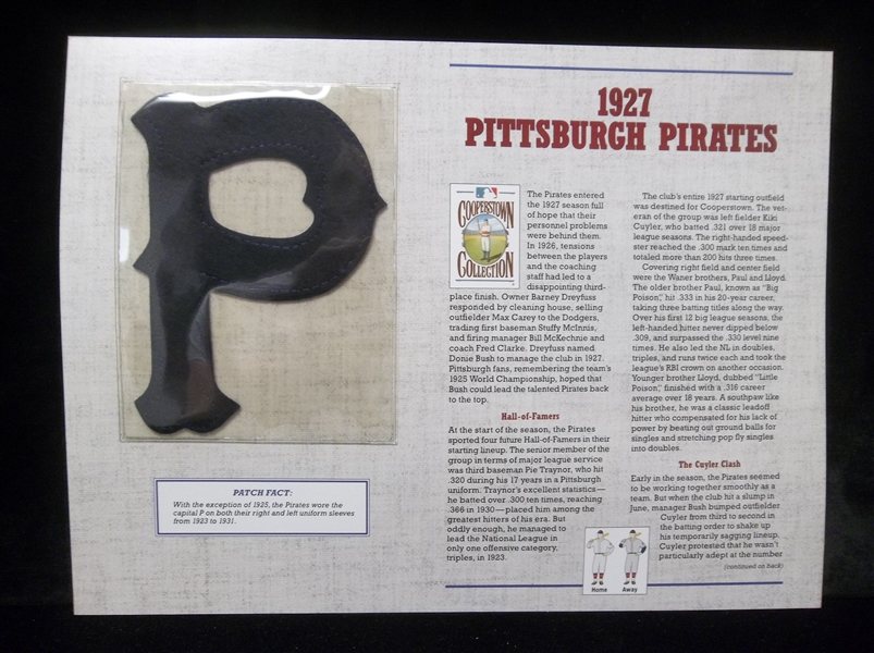 Willabee & Ward 1927 Pittsburgh Pirates Patch