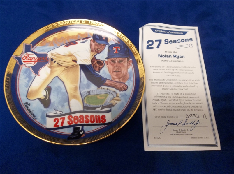 1993 Sports Impressions Nolan Ryan Plate Collection “27 Seasons” 6-3/8” Diameter Porcelain Plate- #3232A- No Box.