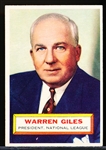 1956 Topps Baseball- #2 Warren Giles, Pres. NL- Gray Back