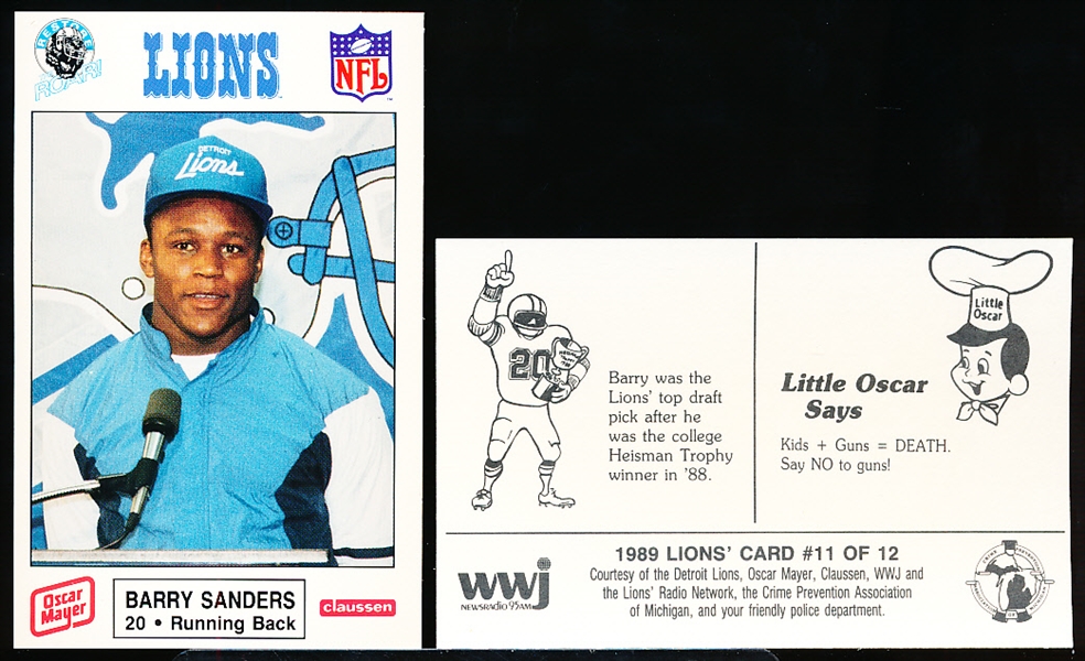 1989 Detroit Lions Police Ftbl. #11 Barry Sanders RC- 5 Cards