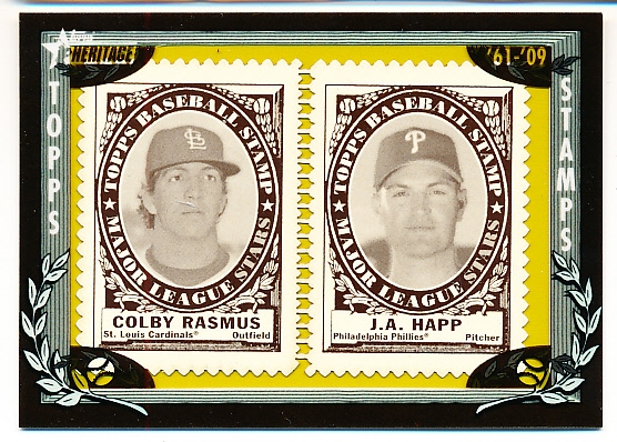 2010 Topps Heritage Bb- “Framed Dual Stamps” Insert- Colby Rasmus/ J.A. Happ- #38/50