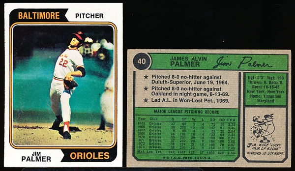 1974 Topps Bb- #40 Jim Palmer, Orioles- 20 Cards