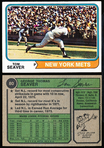 1974 Topps Bb- #80 Tom Seaver, Mets- 25 Cards